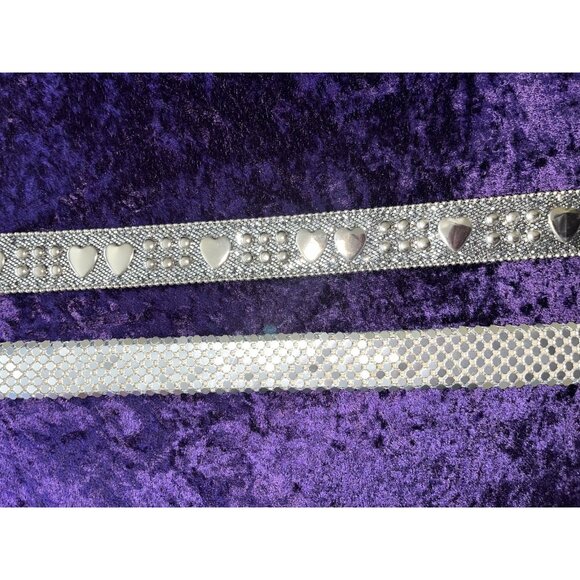 2 Metallic Silver Heart CONCHO Metal Mesh Rhinestone Belt Size M/L Vintage
